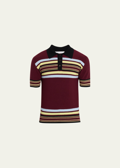 Shop Wales Bonner Men's Striped Pique Polo Shirt In Red Blue And Yell