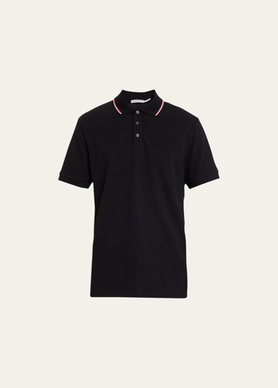 Shop Moncler Men's Archivio Pique Tipped-collar Polo Shirt In Black