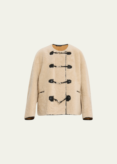 Shop Totême Sheep Shearling Clasp Single-breasted Teddy Jacket In Off Whitedamaged