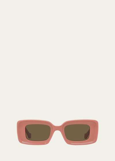Shop Loewe Anagram Beveled Acetate Rectangle Sunglasses In Shiny Pink Brown