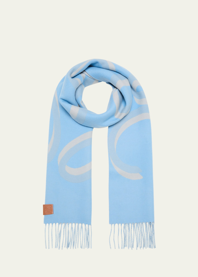 Shop Loewe Anagram Wool-cashmere Scarf In 5140 Light Blue