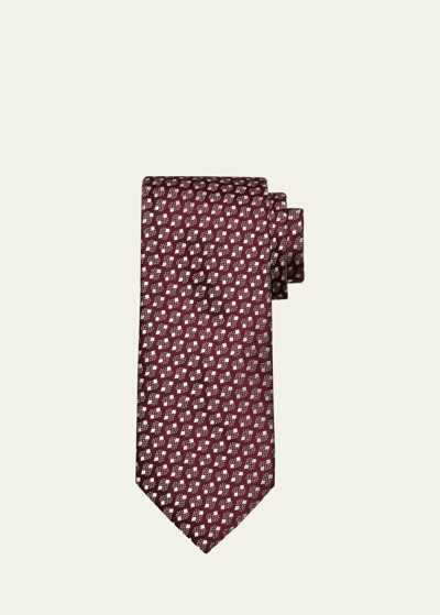 Shop Charvet Men's Micro-geometric Silk Tie In 19 Burgundy
