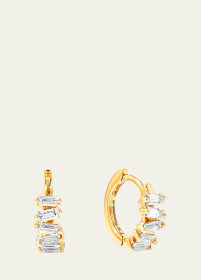 Shop Suzanne Kalan 18k Yellow Gold Baguette Diamond Huggie Earrings In Yg