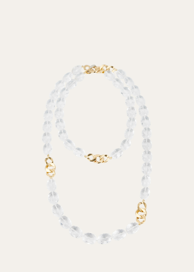 Shop Verdura 18k Yellow Gold Curb-link And Rock Crystal Necklace