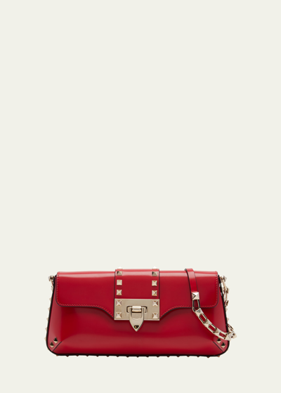 Valentino Garavani Small Rockstud Flap Leather Clutch in Ju5 Rouge Pur