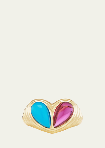 Shop Gemella Jewels 18k Yellow Gold Jumbo Sweetheart Turquoise And Rubelite Statement Ring In Turquoise/rubelit