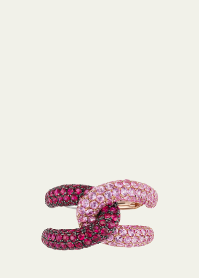 Shop Gemella Jewels 18k Yellow Gold Intertwin Ruby And Pink Sapphire Statement Ring In Ruby/pink Sapphir