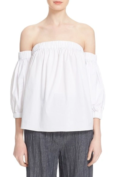 Shop Milly Off The Shoulder Poplin Blouse In White