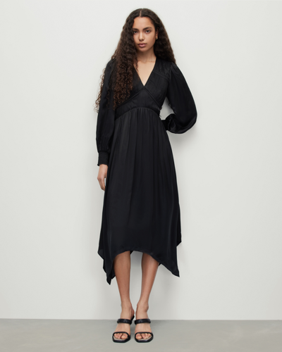 Shop Allsaints Estelle Silk Blend Asymmetric Midi Dress