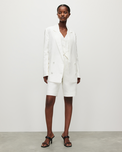 Shop Allsaints Petra High-rise Wide Linen Blend Shorts In Off White