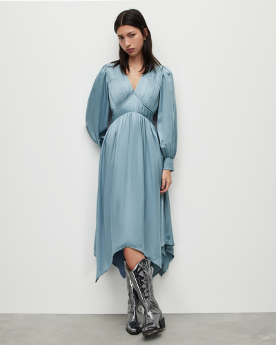 Shop Allsaints Estelle Silk Blend Asymmetric Midi Dress