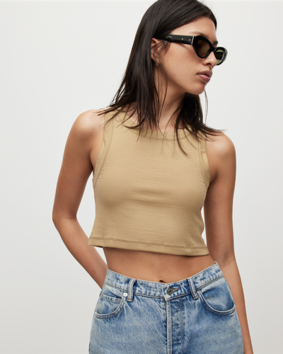 Shop Allsaints Rina Cropped Sleeveless Tank Top In Pale Olive Green