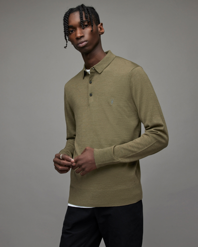 Shop Allsaints Mode Merino Long Sleeve Polo Shirt