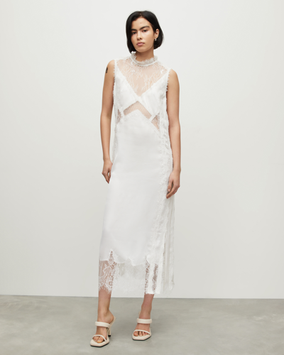 Shop Allsaints Mila Lace Panelled Frill Trim Maxi Dress In White