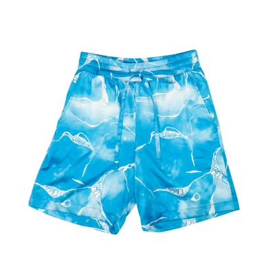 Shop Nahmias Blue Silk Tie Dye Printed Shorts