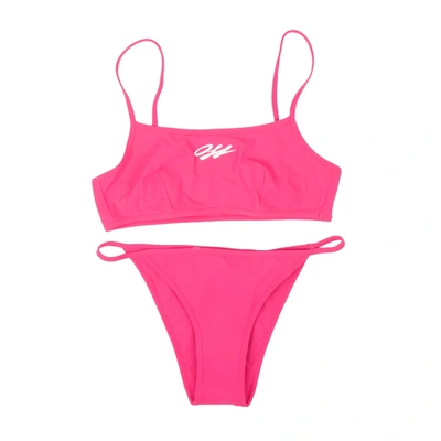 Shop Off-white Hot Pink And White Basic Bikini In Multi