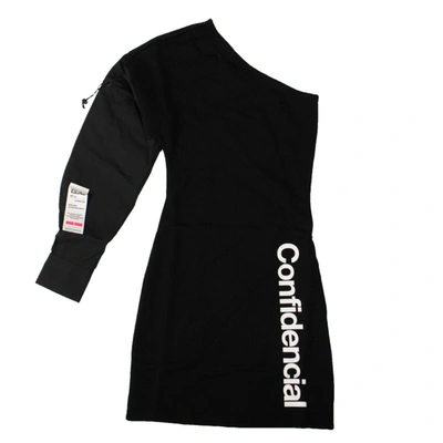Shop Marcelo Burlon County Of Milan Black One Shoulder 'confidential' Dress