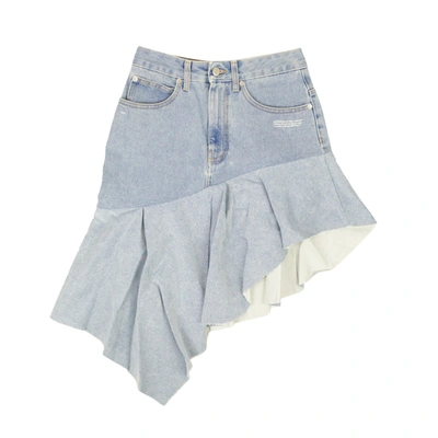 Shop Off-white Blue Two Tone Ruffle Denim Skirt