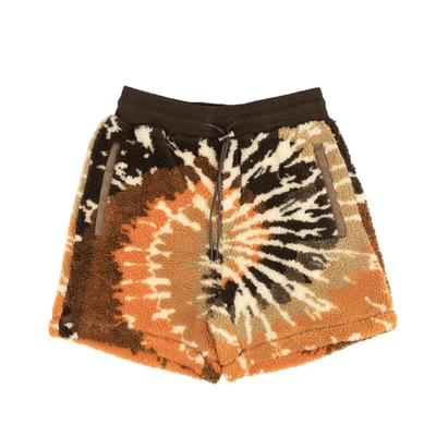 Shop Amiri Orange And Brown Tie Dye Polar Fleece Shorts