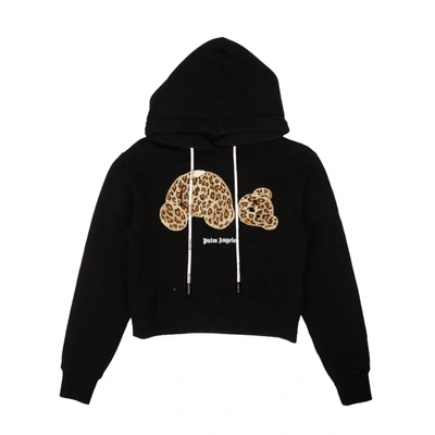 Shop Palm Angels Black Leopard Bear Fitted Hoodie