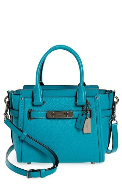Coach Swagger 21 Leather Satchel Bag In Turquoise/ Gunmetal