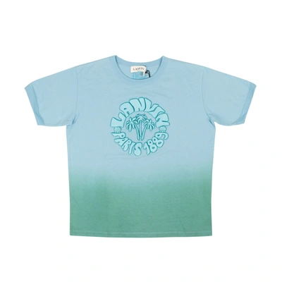 Shop Lanvin Teal Blue Cotton Wave Graphic Short Sleeve T-shirt
