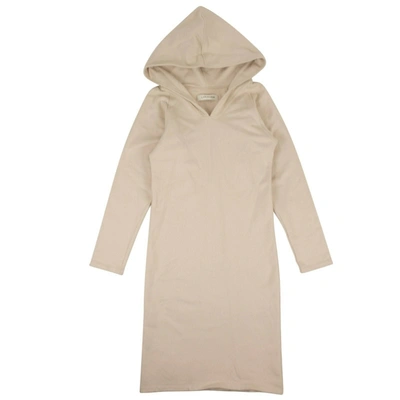 Shop A Tn Cotton Long Sleeve Hooded Midi Dress In Beige