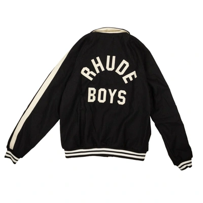 Shop Rhude Black Wool Boys Signature Bomber Jacket