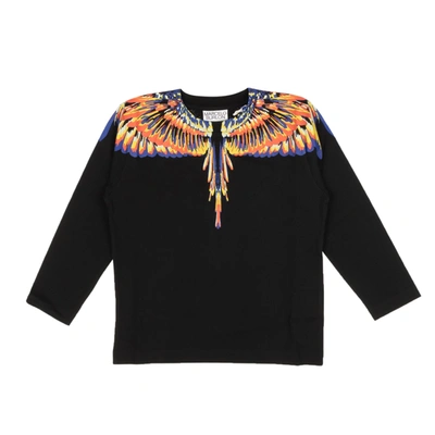 Shop Marcelo Burlon County Of Milan Children's Black Multi Tempura Long Sleeve Wings T-shirt