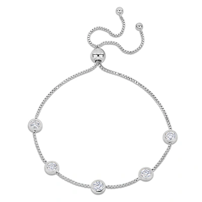 Mimi & Max 1 1/4ct Dew Created Moissanite Station Bolo Bracelet In Sterling Silver In White