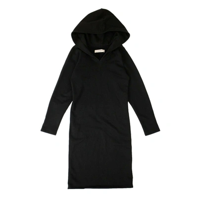 Shop A Women's Blck Cotton Long Sleeve Hooded Midi Dress
