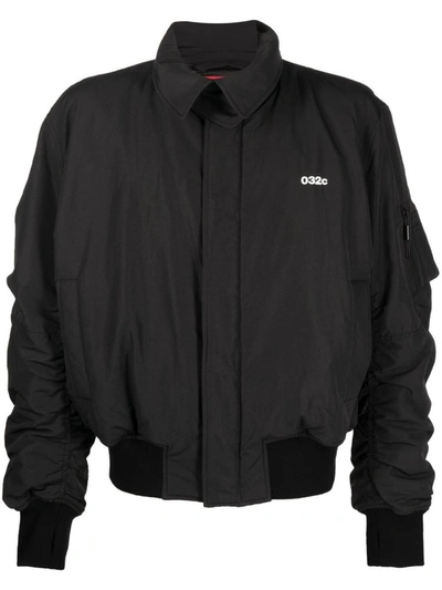 032c Logo-print Zip-up Bomber Jacket In Black