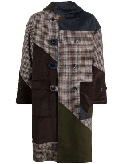 Baracuta Patchwork Wool Duffle Coat In Multicolour