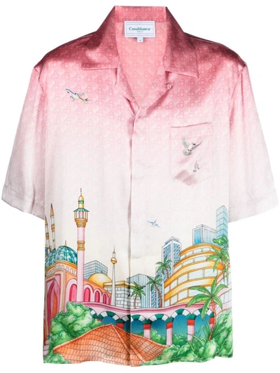 Shop Casablanca Printed Silk Shirt In Pink