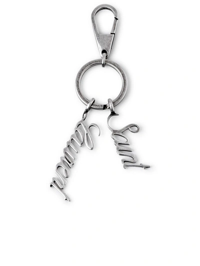 Shop Saint Laurent Logo Charm Keyring In Argento