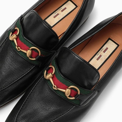 Shop Gucci Black Leather Loafer With Web Men