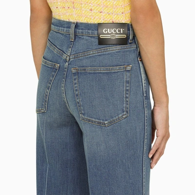 Shop Gucci Blue Flared Jeans With Patch Women