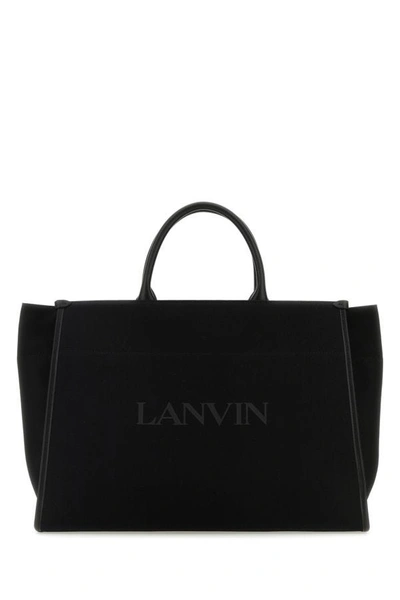 Shop Lanvin Man Black Canvas Mm Shopping Bag