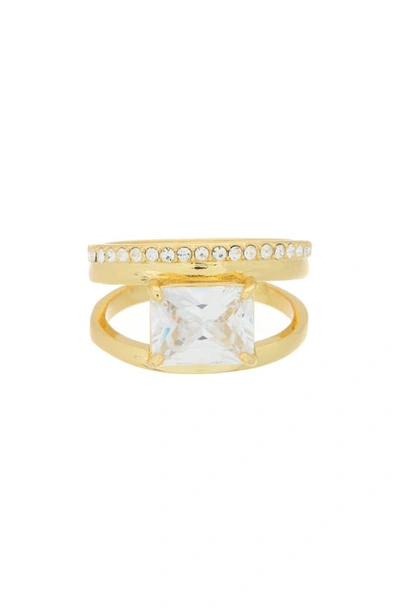 Shop Covet Crystal Double Band Ring In Gold