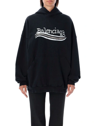 Shop Balenciaga Political Hoodie Large Fit In Black