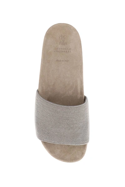 Shop Brunello Cucinelli Slides With Monili Band In Silver