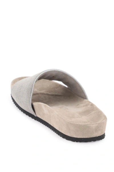 Shop Brunello Cucinelli Slides With Monili Band In Silver