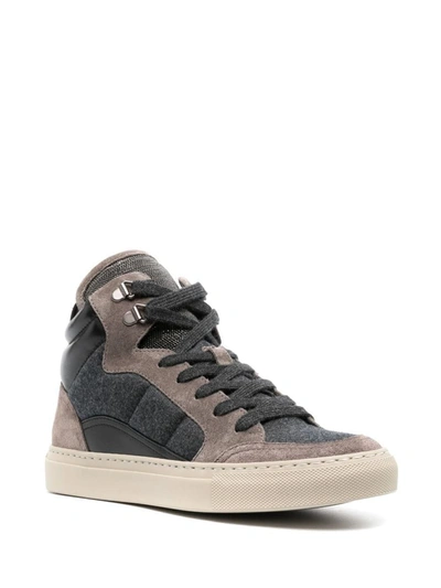 Brunello Cucinelli Panelled High-top Sneakers In Brown