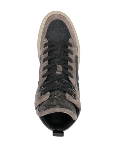 Brunello Cucinelli Panelled High-top Sneakers In Brown