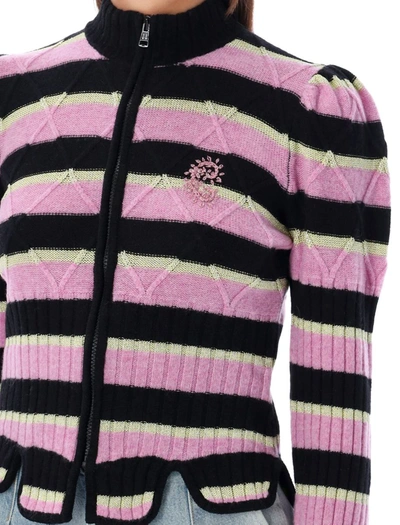 Shop Cormio Divna Knit Zip Up Stripes In Pink Yellow
