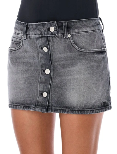 Shop Courrèges Denim Mini Skirt In Grey Eashed