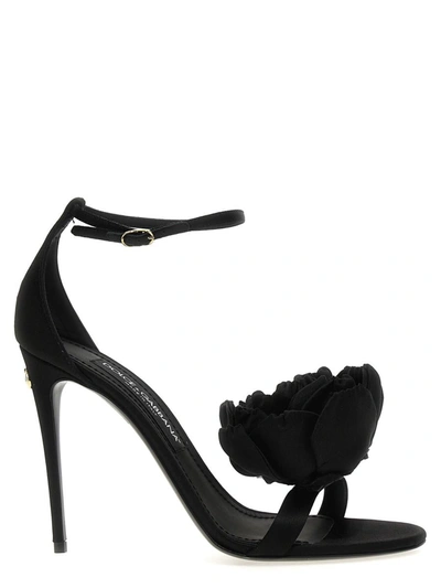 Shop Dolce & Gabbana Flower Sandals In Black