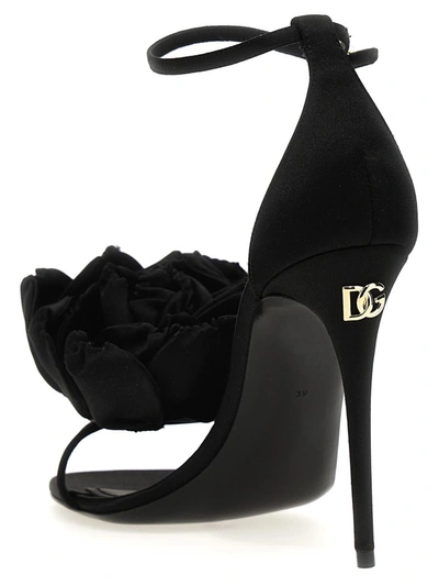 Dolce & Gabbana Keira 105 Satin Bow Sandals In Patent Leather In Black