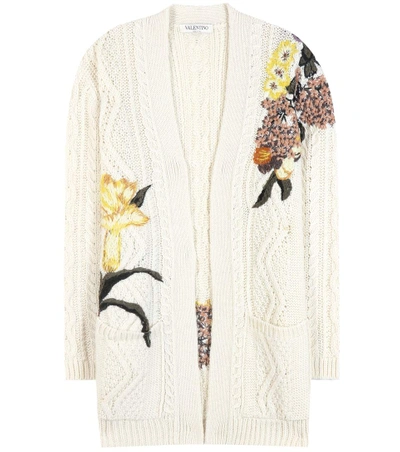Shop Valentino Embroidered Wool And Alpaca Cardigan In White
