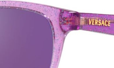 Shop Versace Kids' Phantos 46mm Small Round Sunglasses In Lilac Glitter / Grey Violet
